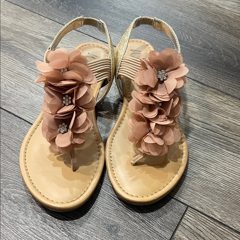 Wild Pair Gold and Tan Sandals with Floral Design